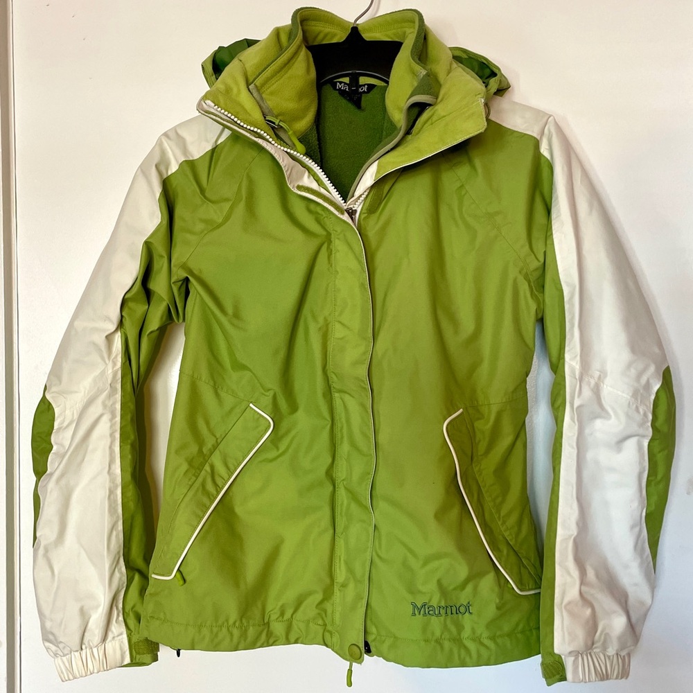 Marmot Vintage Lime Green and White Ski Winter Jacket Size S